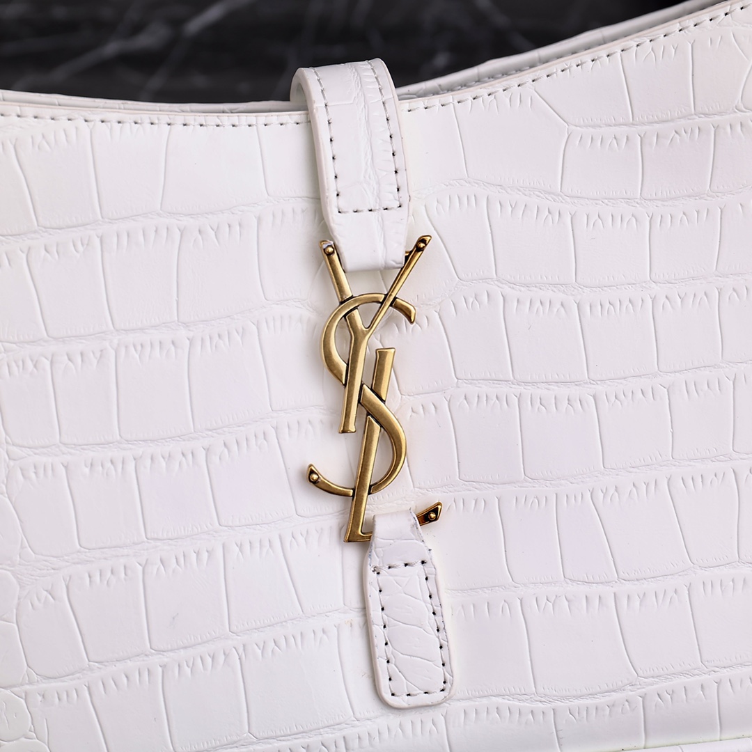 YSL 8003 White Crocodile-embossed 23x16x6.5cm shoulder everyday