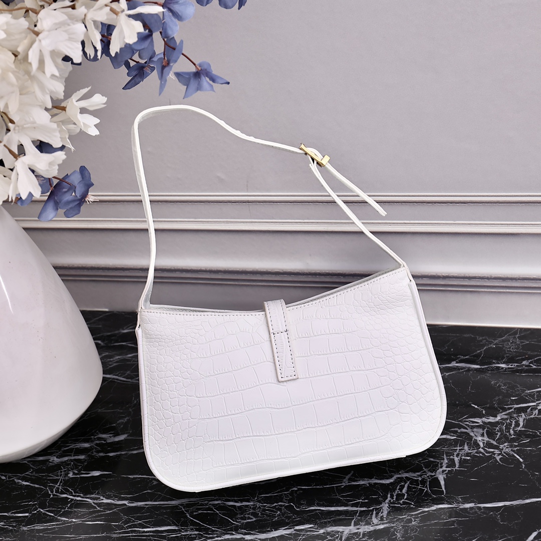 YSL 8003 White Crocodile-embossed 23x16x6.5cm shoulder everyday