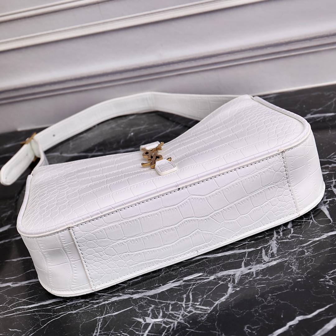 YSL 8003 White Crocodile-embossed 23x16x6.5cm shoulder everyday
