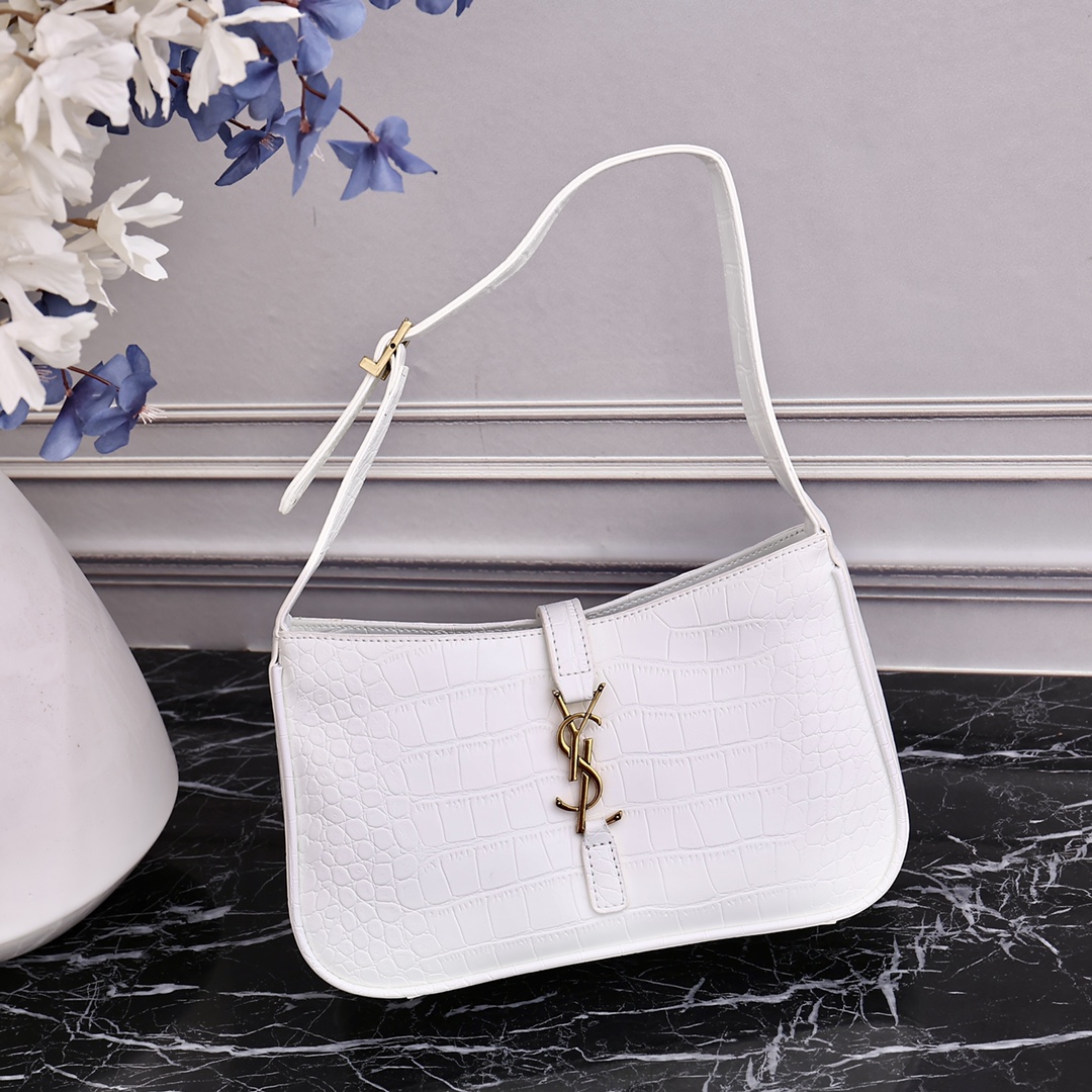 YSL 8003 White Crocodile-embossed 23x16x6.5cm shoulder everyday