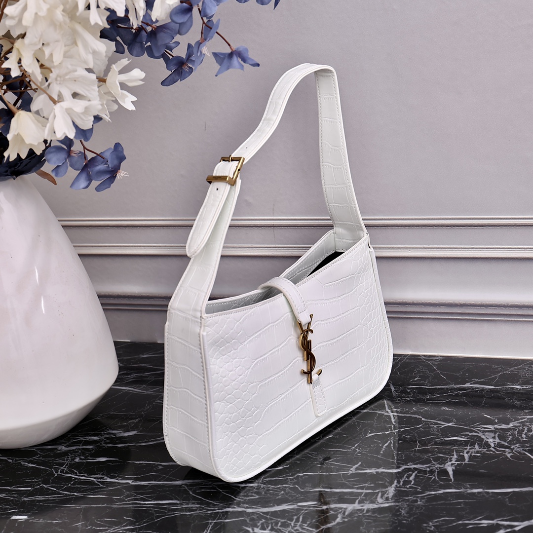 YSL 8003 White Crocodile-embossed 23x16x6.5cm shoulder everyday
