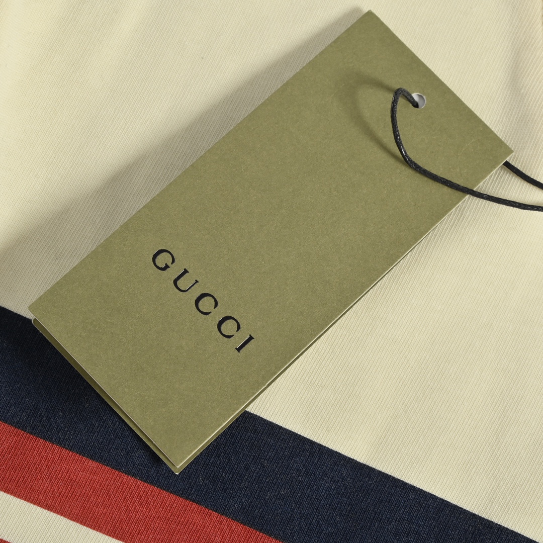 Gucci/古驰 24ss 双G互扣式条纹印花短袖