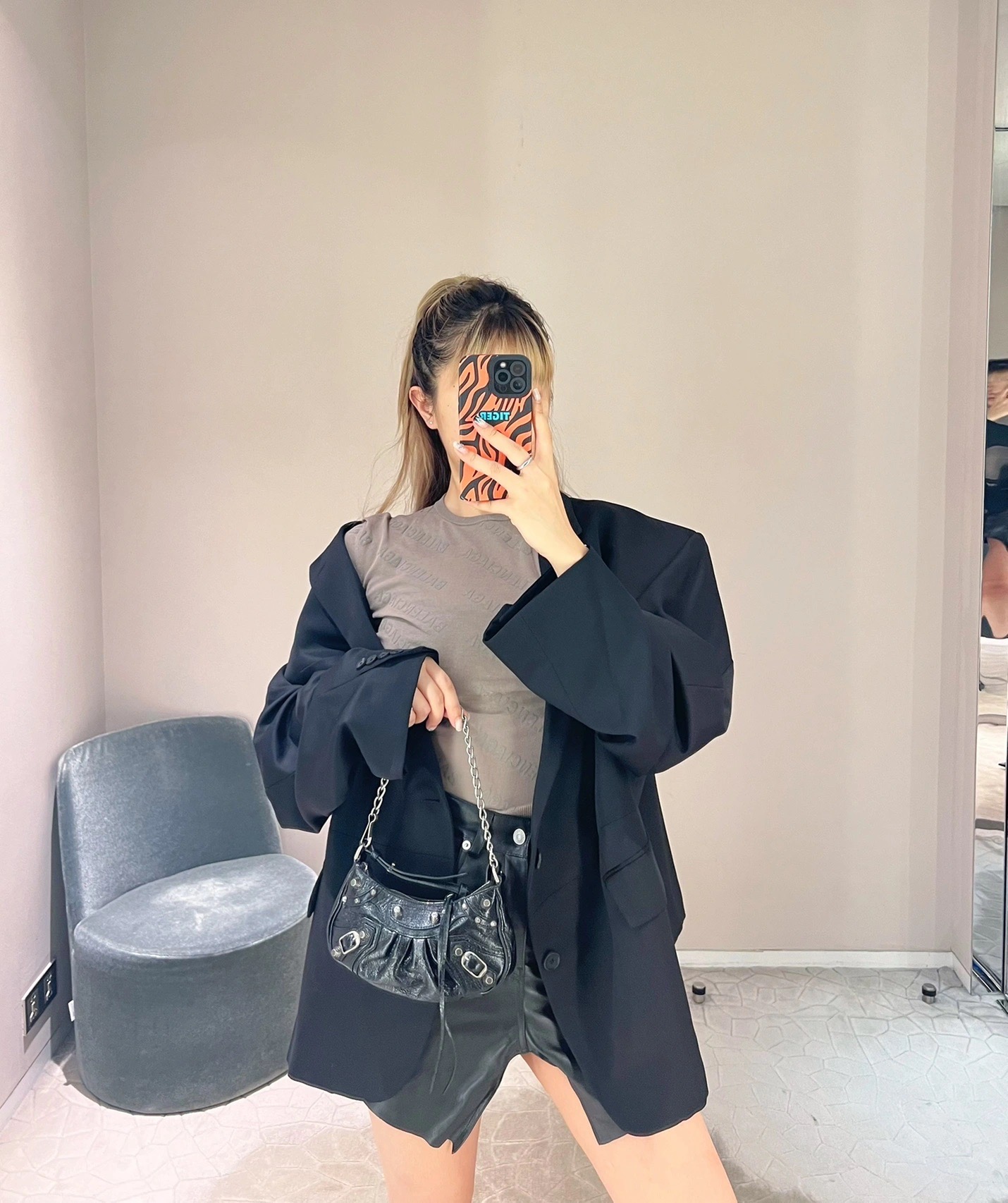 Balenciaga Le Cagole Mini 20CM 黑色平纹月牙包 695814