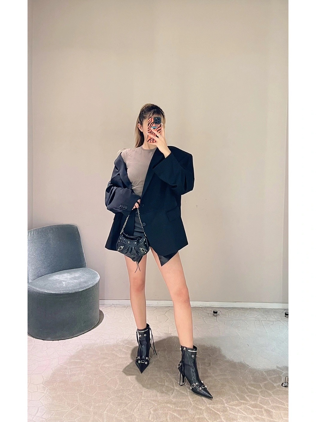 Balenciaga Le Cagole Mini 20CM 黑色平纹月牙包 695814