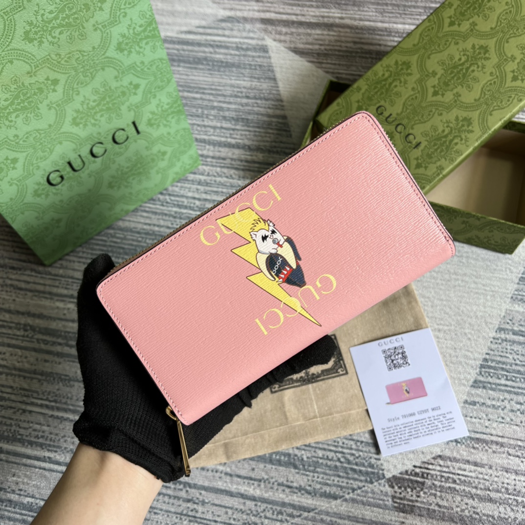Gucci 香蕉喵印花 拉链钱夹 全皮
