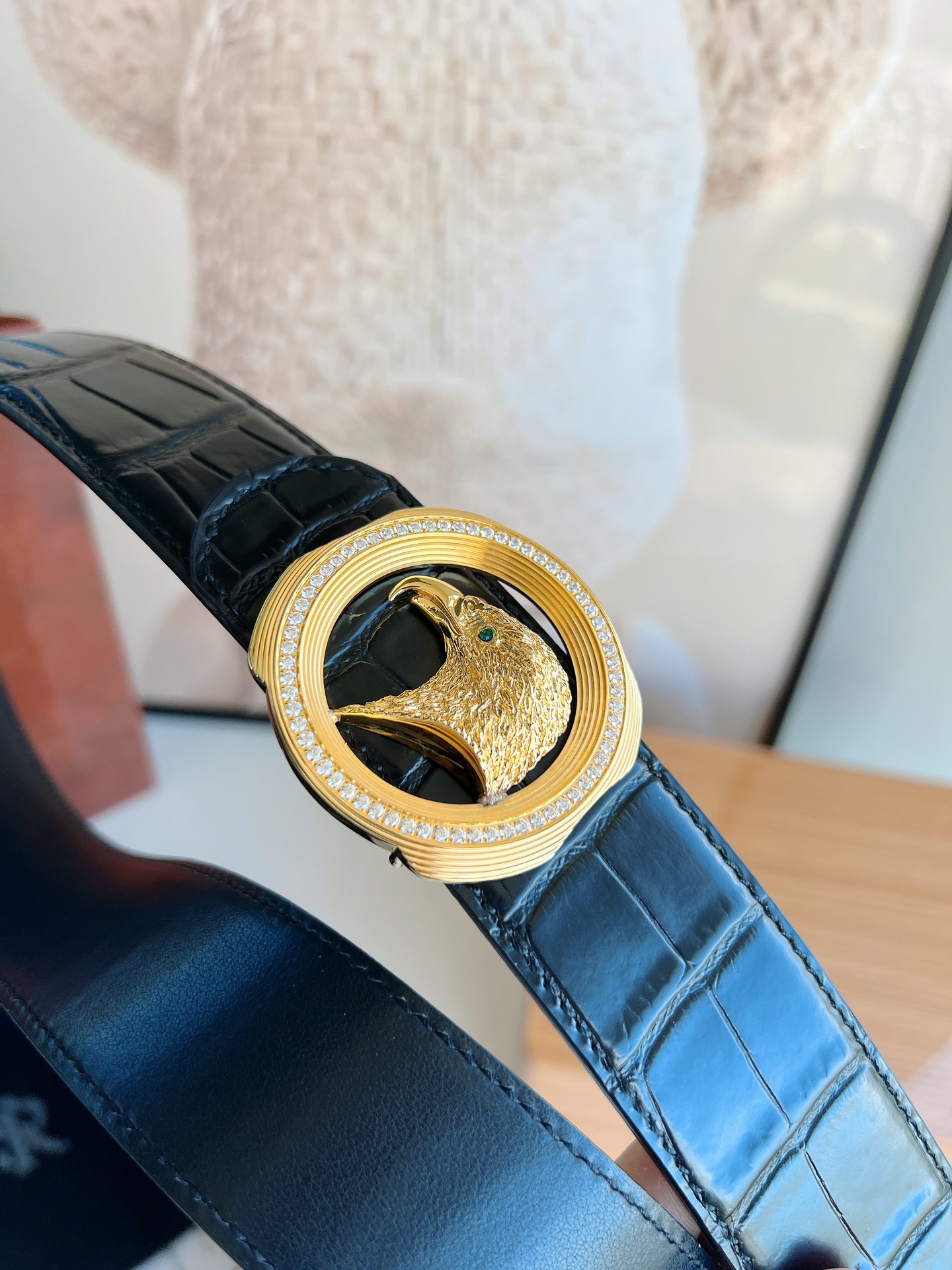 STEFANO RICCI史蒂芬.劳尼治新款精钢鹰头镶嵌钻金属挂扣3.8cm腰带