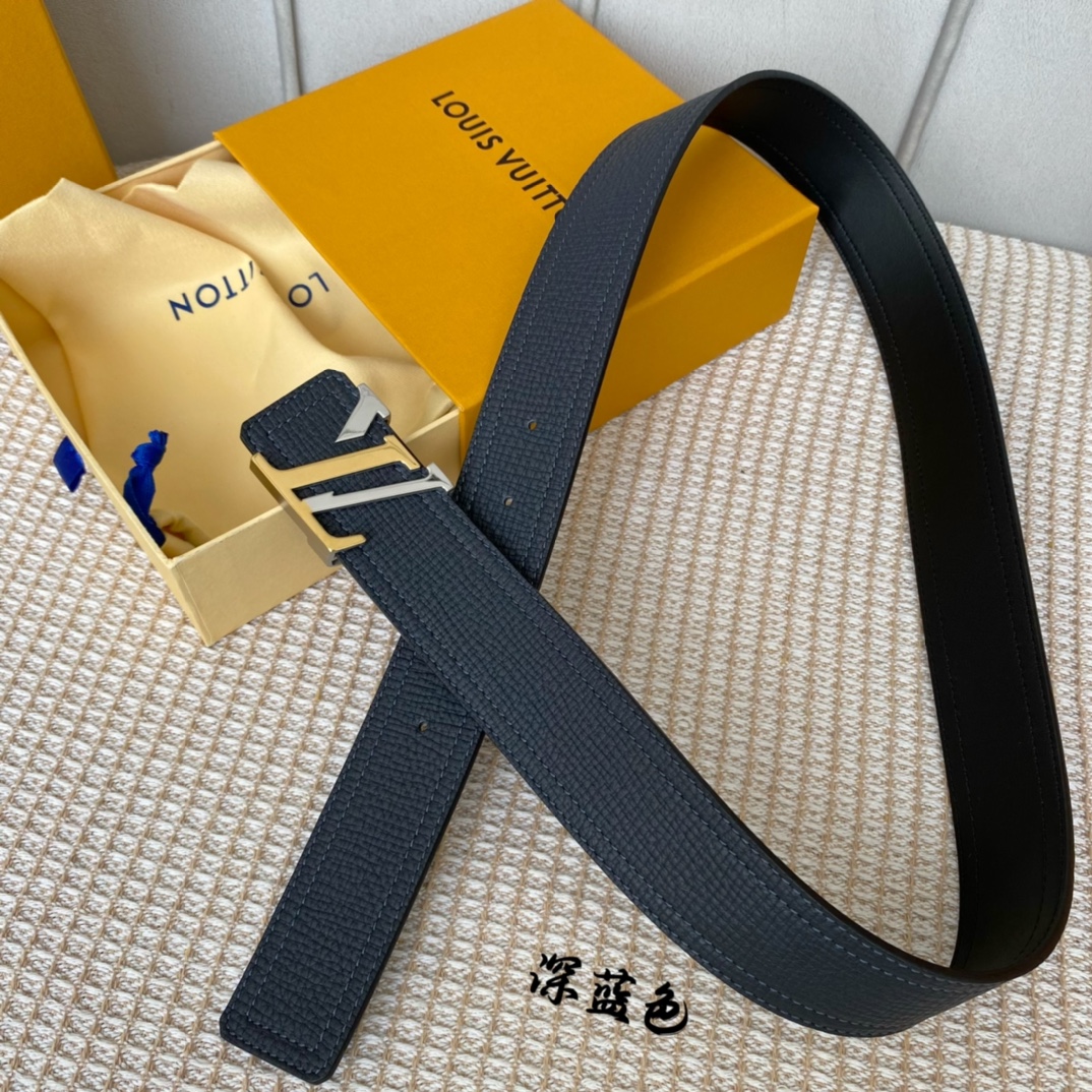 Louis Vuitton Belts Black Chocolate color Gold Calfskin Cowhide