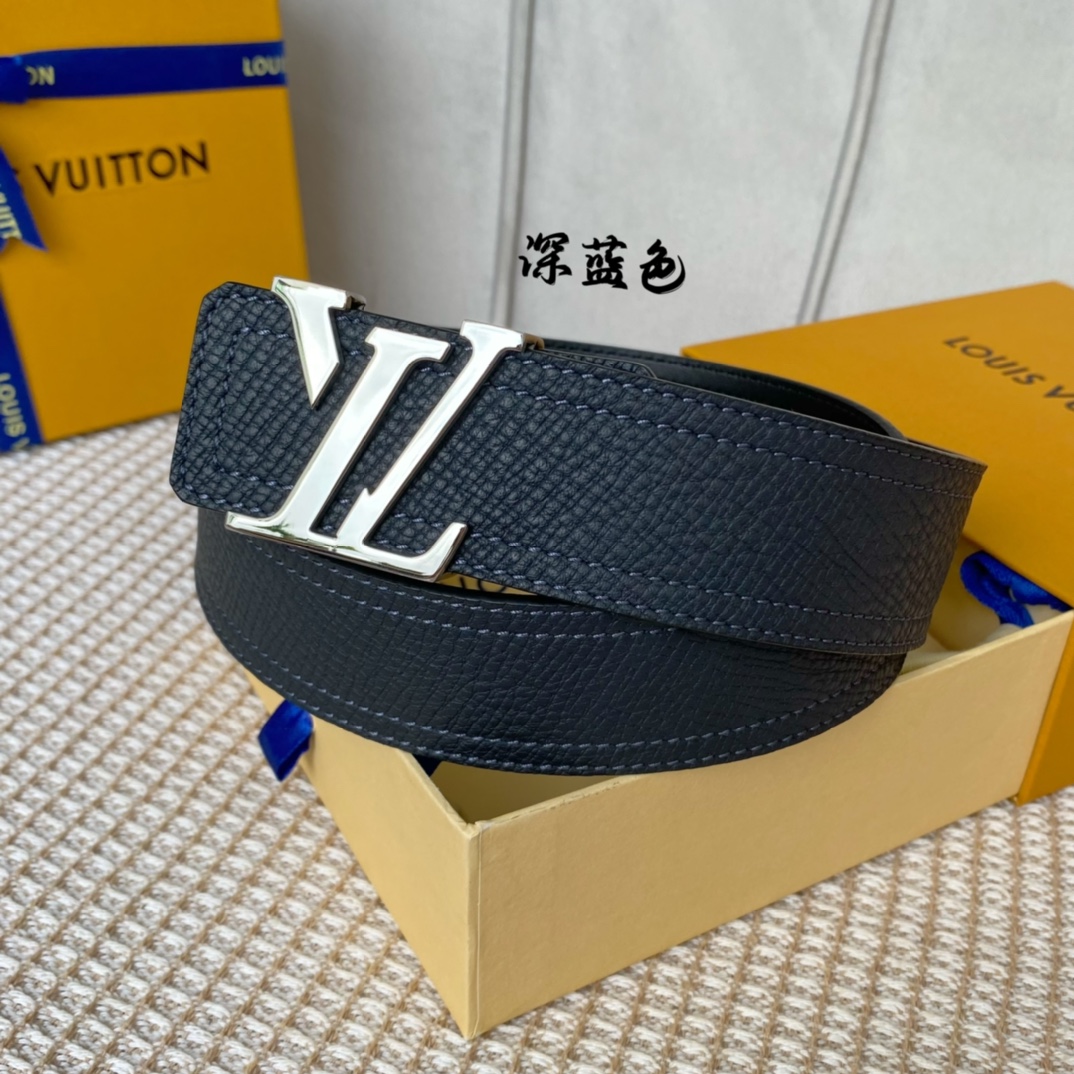 Louis Vuitton Belts Black Chocolate color Gold Calfskin Cowhide