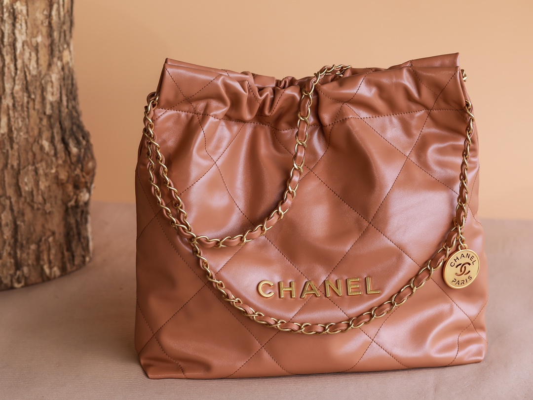 P1480 1580 calidad genuina 💎 calidad diamante 22 bolsa de compras mediana 💎 Chanel 22C nuevo color marrón dorado Mate…