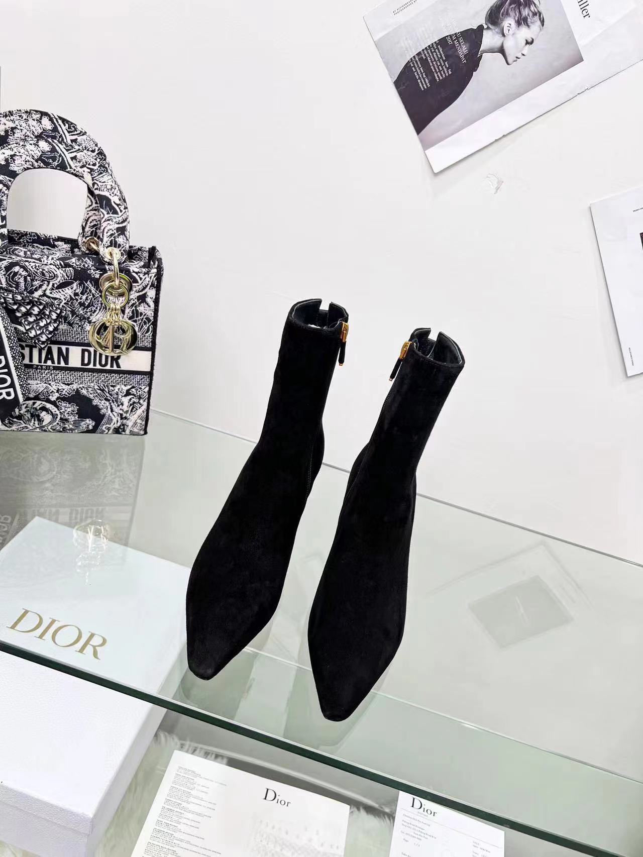 Dior Boots Black Chamois Cowhide Genuine Leather Sheepskin Fall/Winter Collection