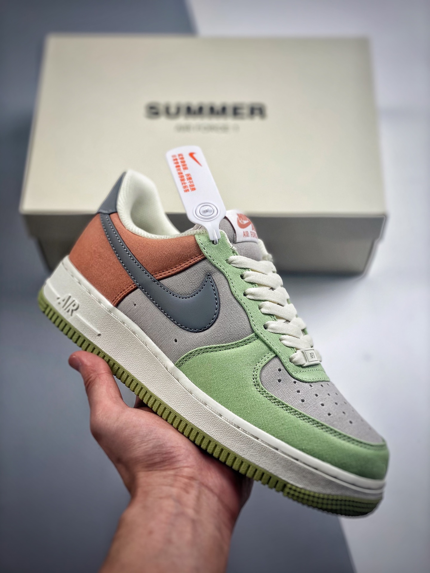 -4 Nike Air Force 1 Low'07 Gris verdoso, zapatilla casual de caña baja de la Fuerza Aérea, cuero personalizado, impresi…