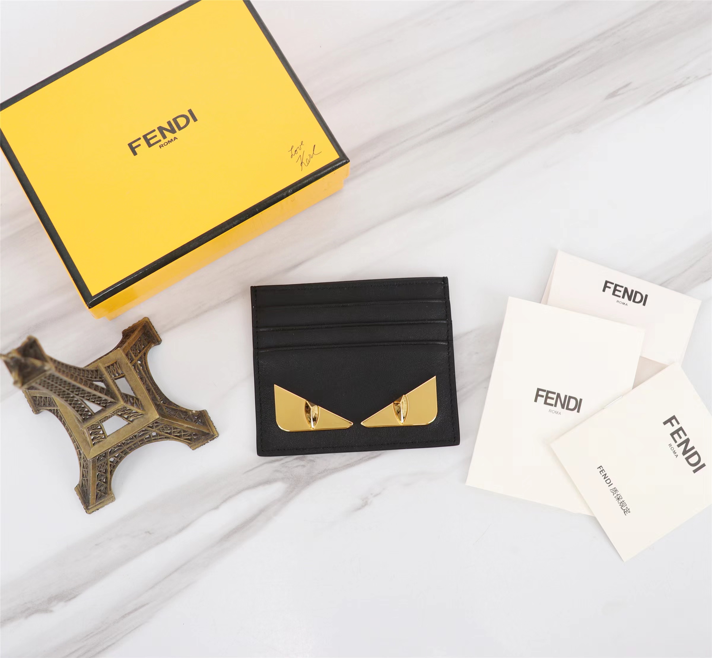 Top Quality Designer Replica
 Fendi Wallet Card pack Black Gold Cowhide Spring/Summer Collection