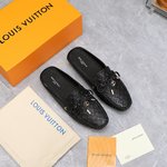 Louis Vuitton Shoes Moccasin Printing Gold Hardware Cowhide Sheepskin Fashion