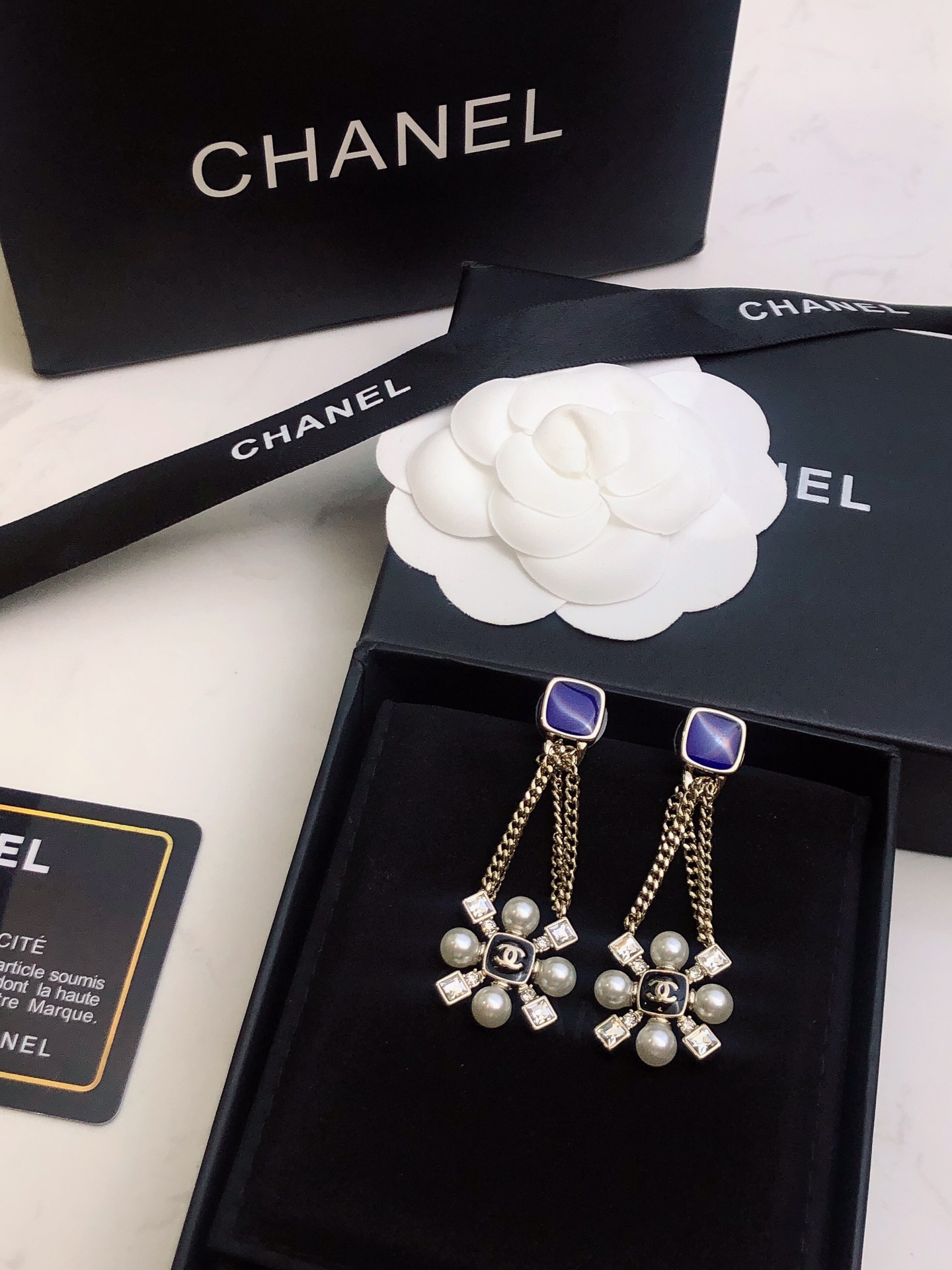 💝💝💝【Chanel香奈儿】 新款小香方块 蓝宝石耳环热销款 市面最高版本！专柜1:1款式开模 专柜原版