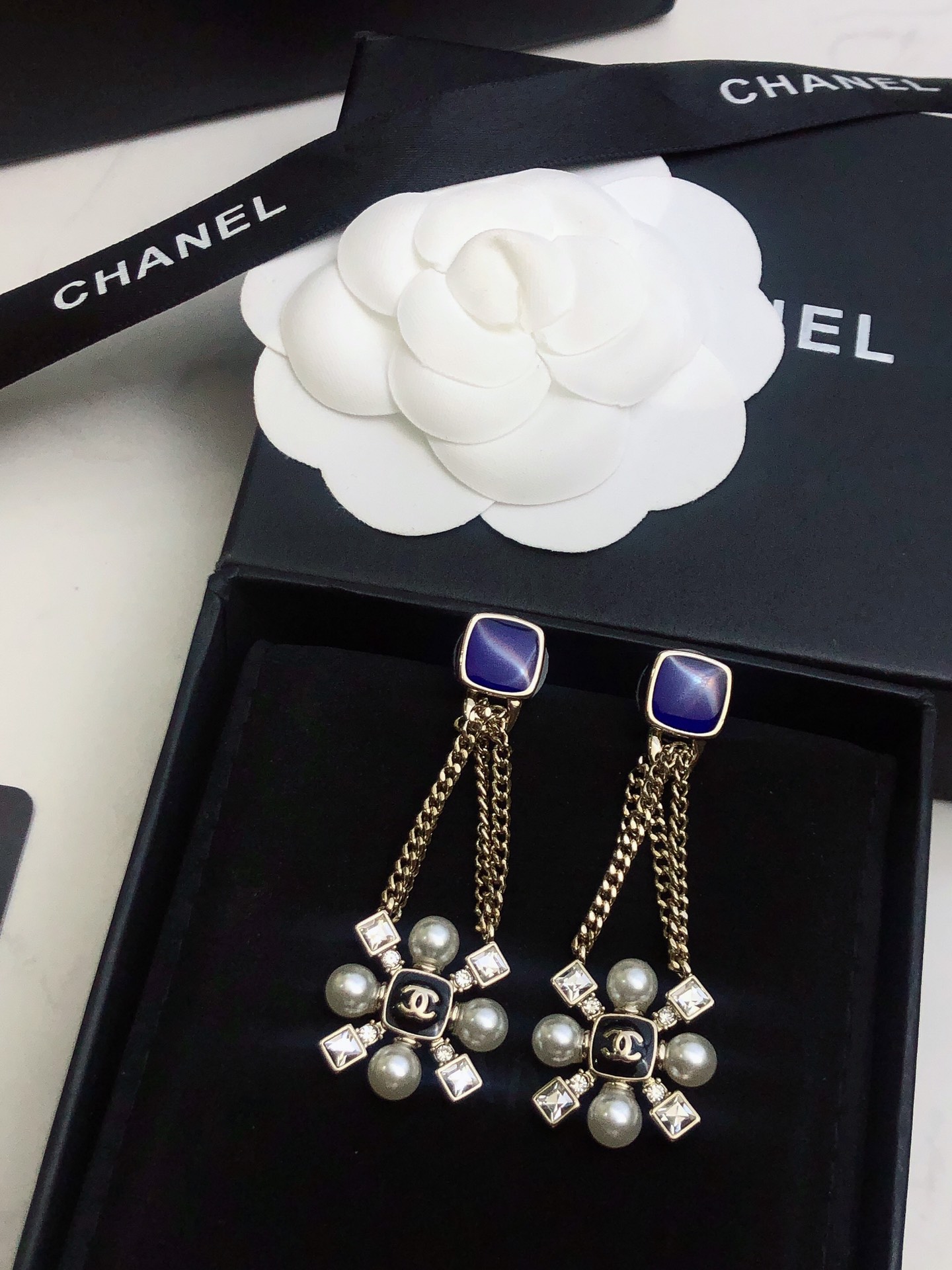 💝💝💝【Chanel香奈儿】 新款小香方块 蓝宝石耳环热销款 市面最高版本！专柜1:1款式开模 专柜原版