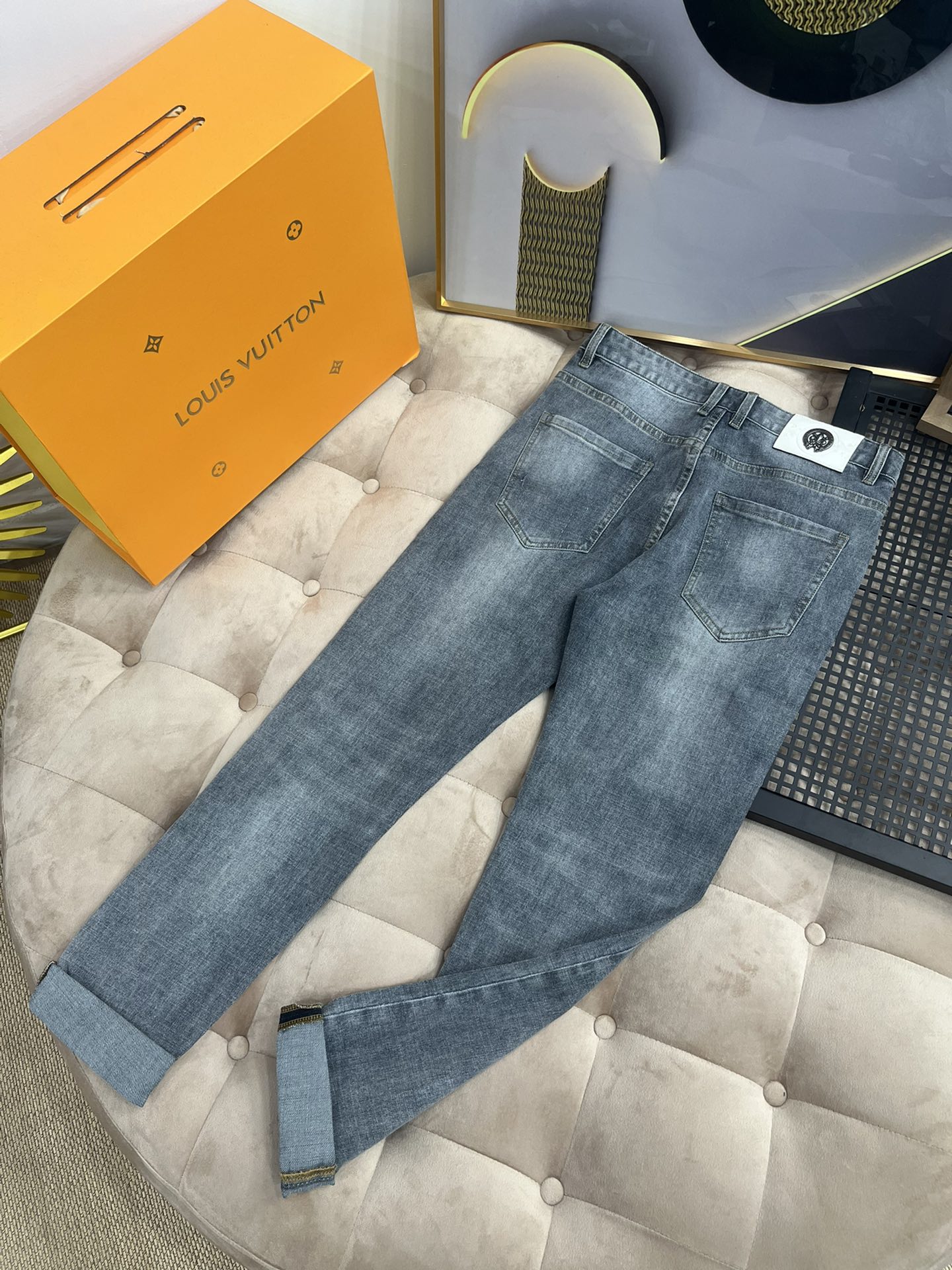 LV 2022夏装新款时尚色系休闲牛仔长裤贸易公司订单，客供定制高密度 