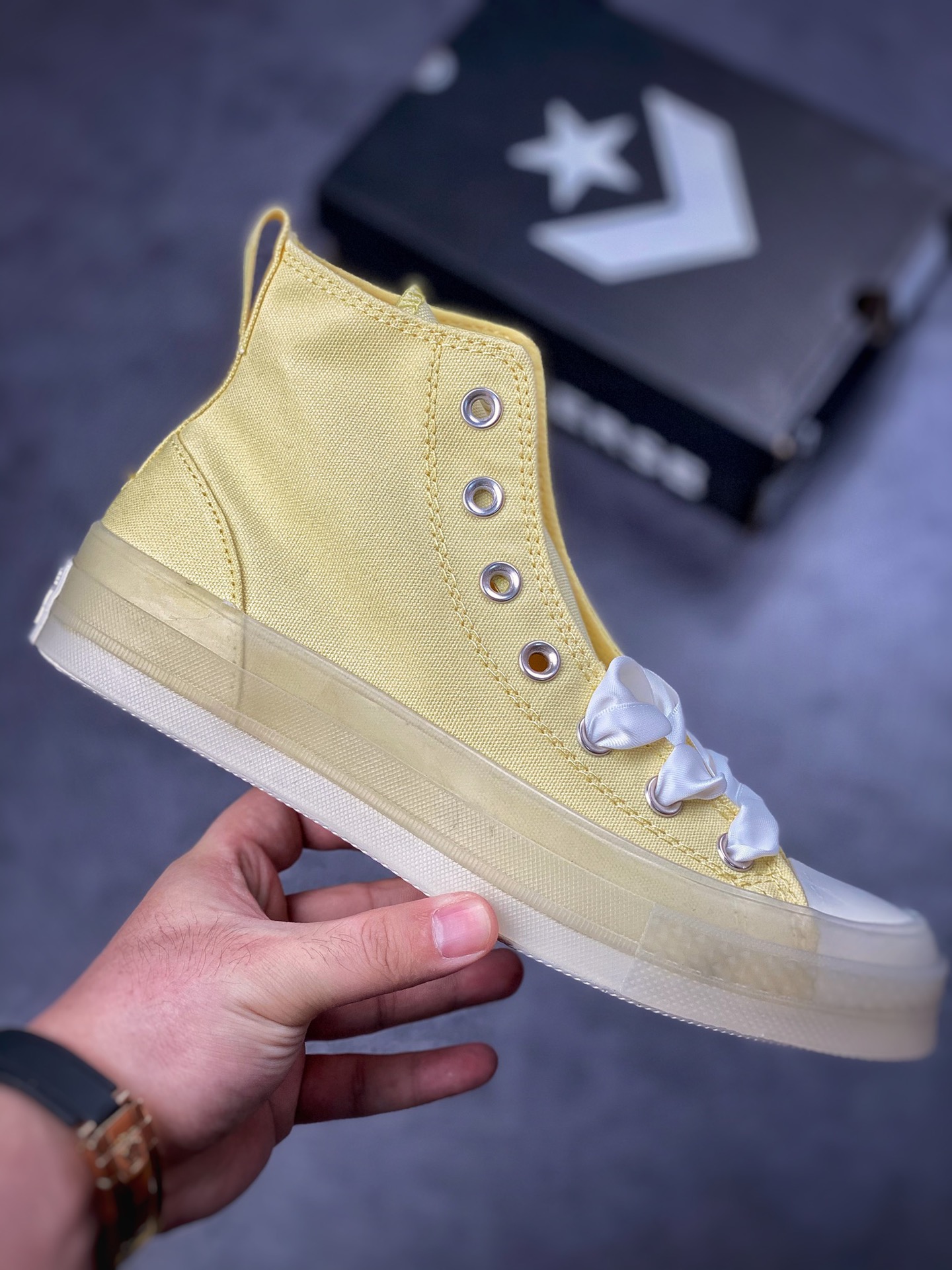 Converse Converse lemon yellow CX jelly transparent bottom lightweight high-top men's and women's canvas shoes A02428C