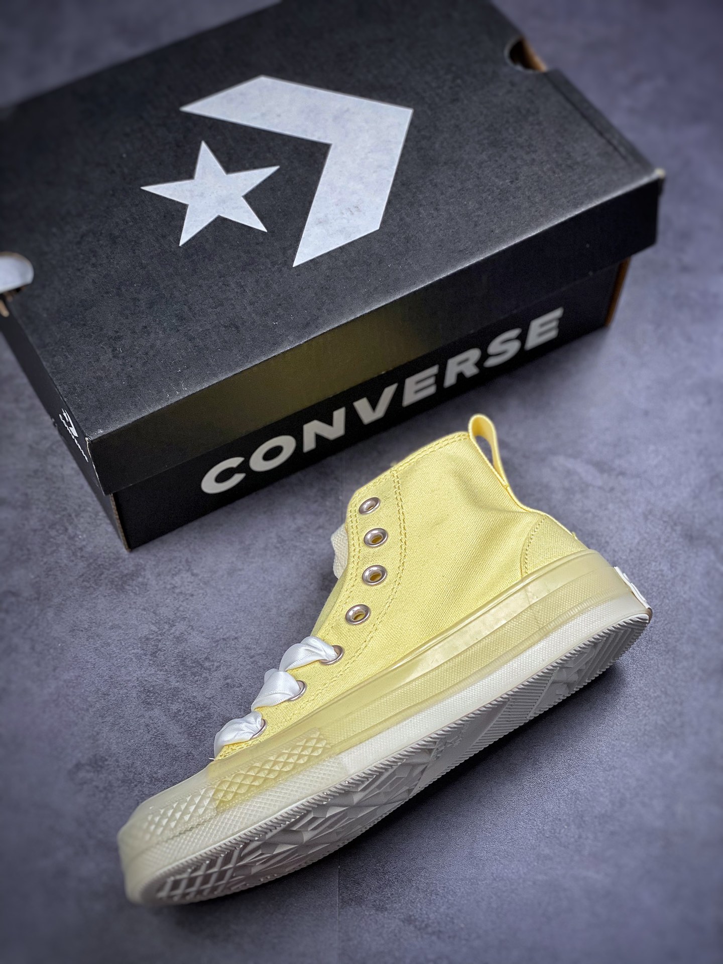 Converse Converse lemon yellow CX jelly transparent bottom lightweight high-top men's and women's canvas shoes A02428C