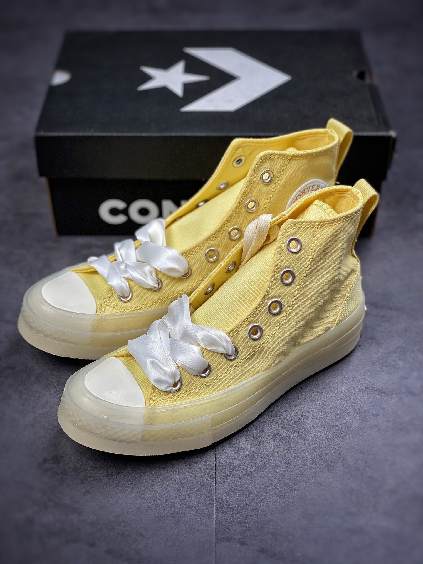 Converse Converse lemon yellow CX jelly transparent bottom lightweight high-top men's and women's canvas shoes A02428C