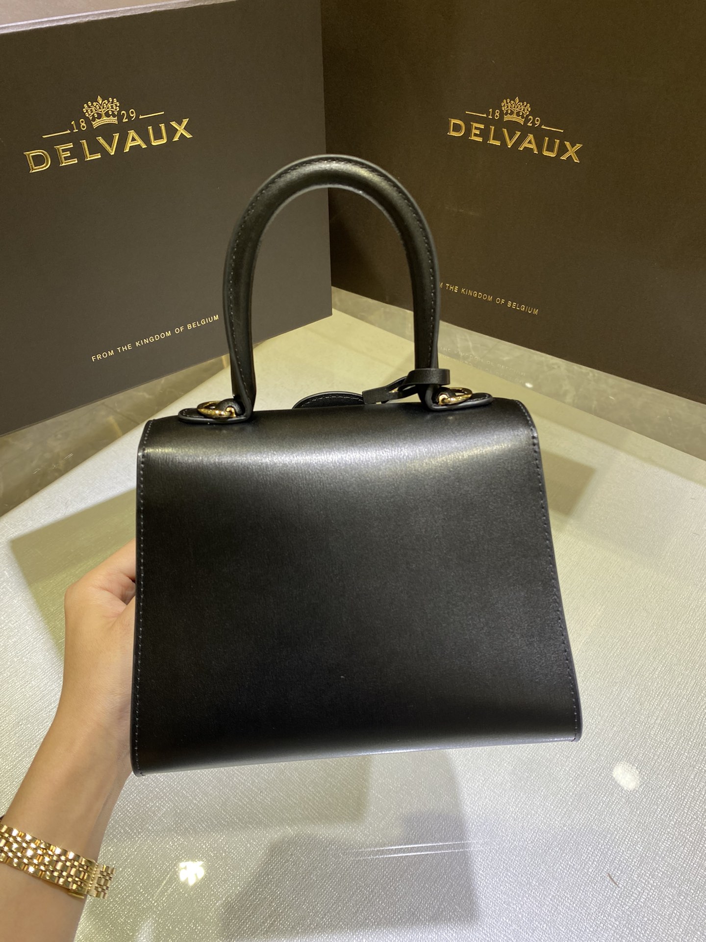 新版黑色金扣比利时皇家御用品牌顶级原单Delvaux新版双环brillantbox皮现货️小羊皮内里配套