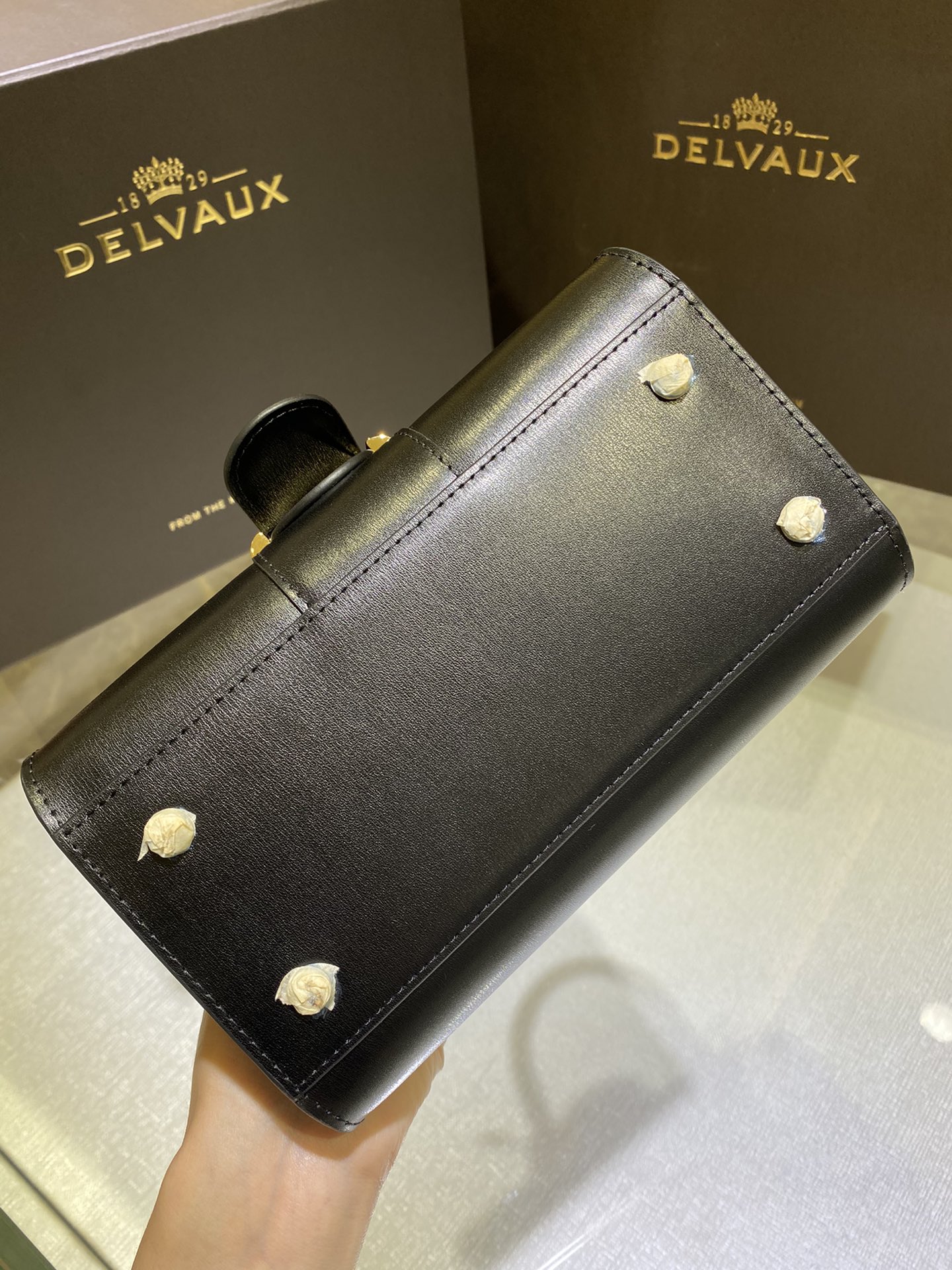 新版黑色金扣比利时皇家御用品牌顶级原单Delvaux新版双环brillantbox皮现货️小羊皮内里配套