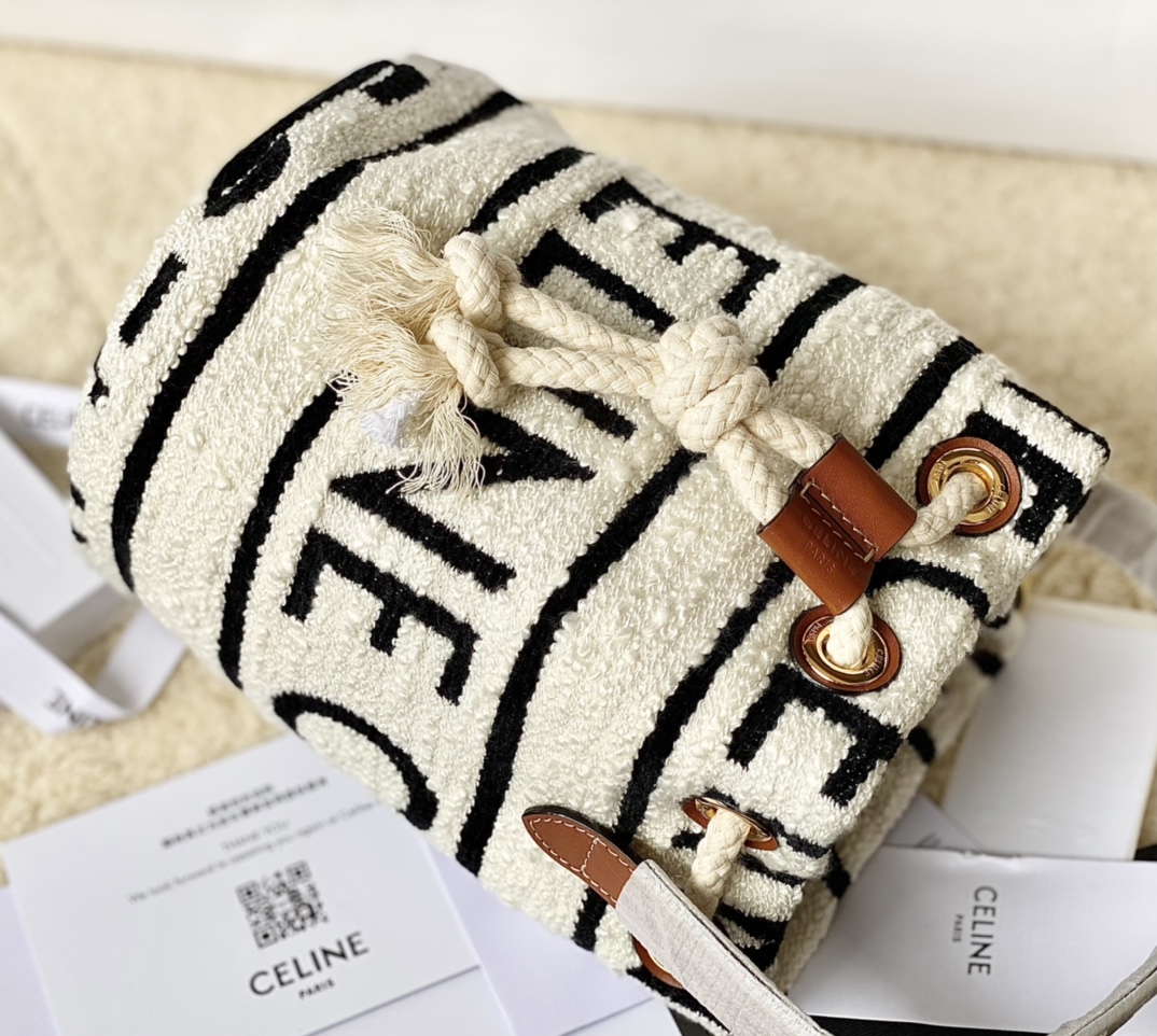 CELINE赛琳TEEN CELINE通体印花织物牛皮革抽绳包196532