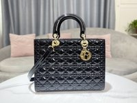 Dior Knockoff
 Bags Handbags Black Gold Sewing Patent Leather Lady