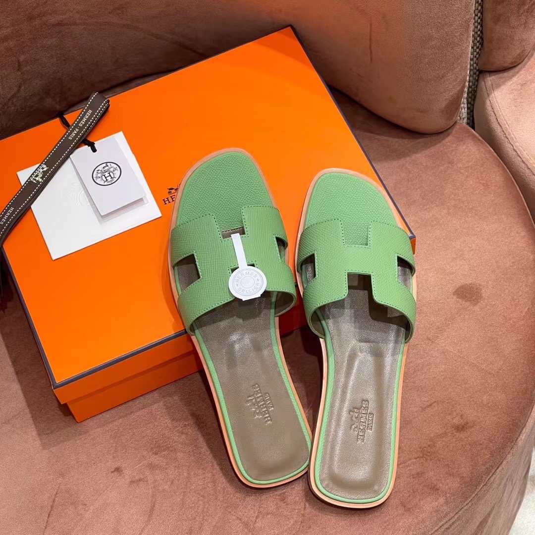 Hermes Venta al por mayor
 Zapatos Pantuflas Verde Costura Colección de verano