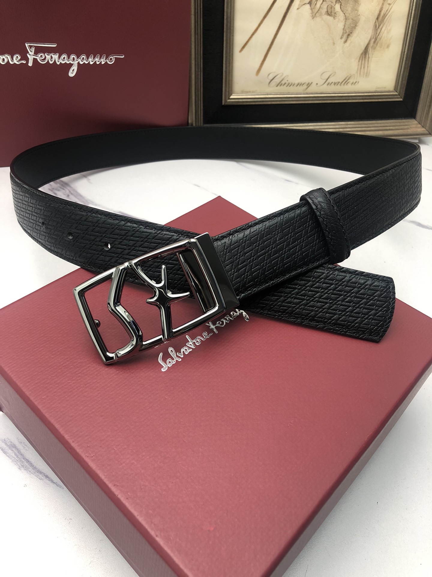 [Ferragamo Belts]Ferragamo: Original original first layer of cowhide embossed