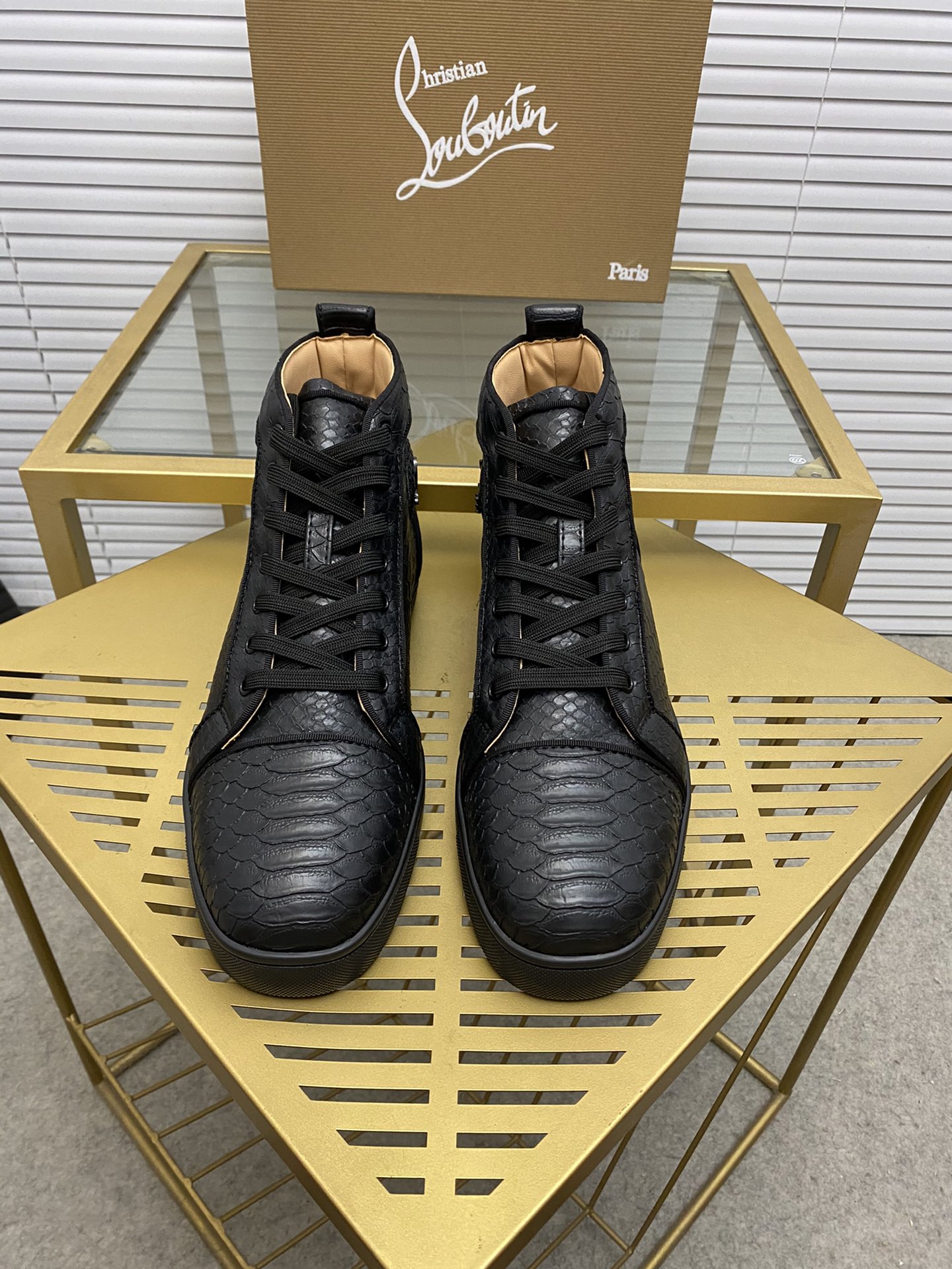 Christian Louboutin Black Leather High-Top Sneakers for Women & Men