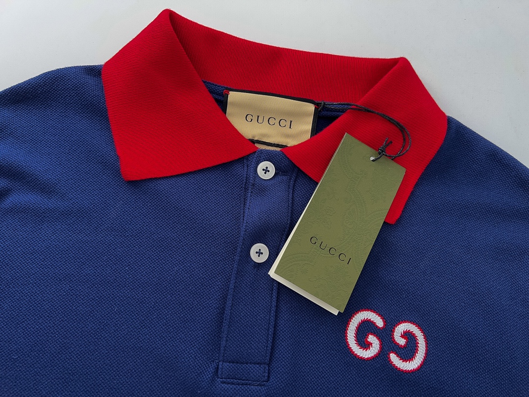 200 Gucci/古驰 翻领胸口刺绣双G POLO衫 专柜定制面料