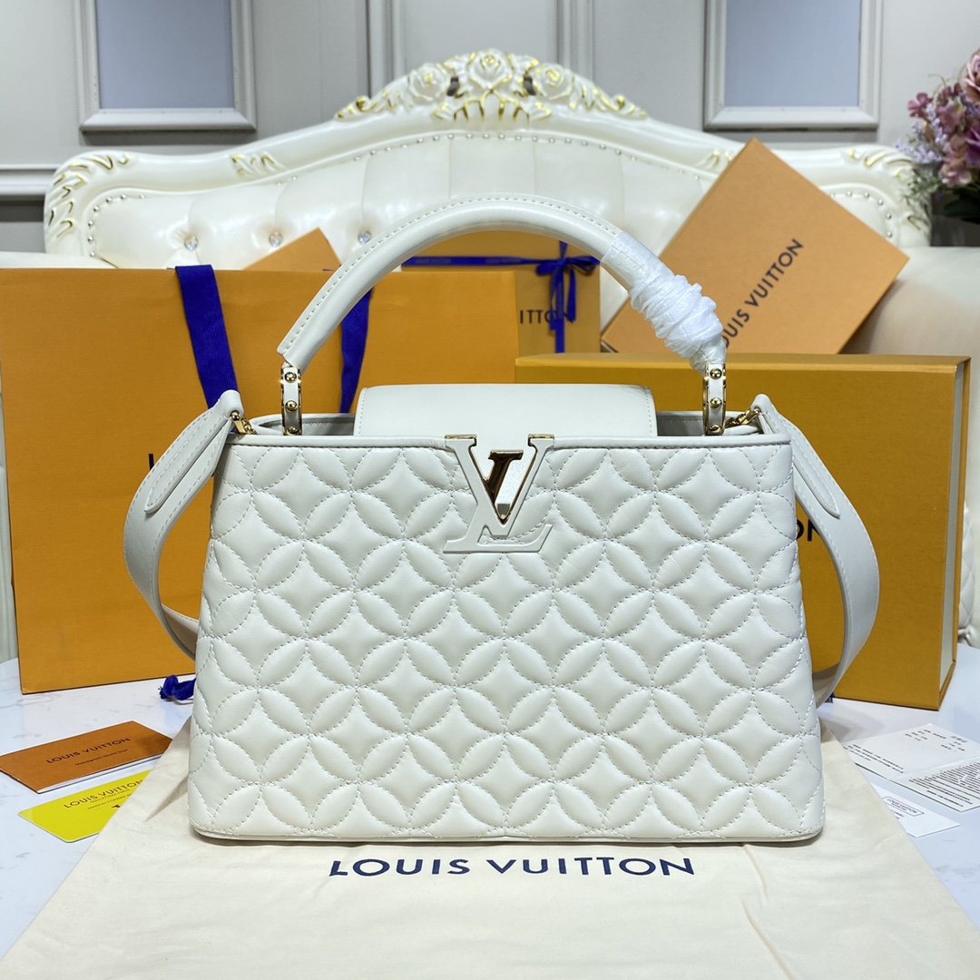 Top Sale
 Louis Vuitton LV Capucines Bags Handbags Black White Sheepskin M55366