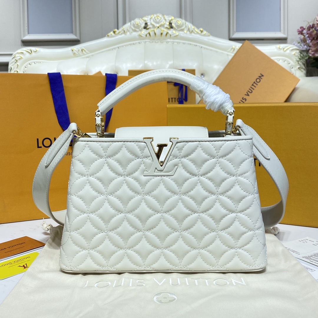 Louis Vuitton LV Capucines Bags Handbags Black White Sheepskin M55366