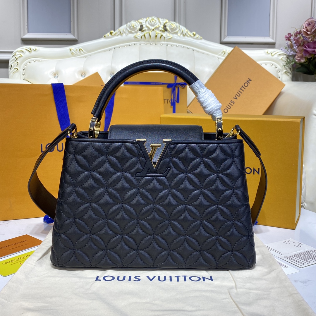 Louis Vuitton LV Capucines Bags Handbags Black White Sheepskin M55366