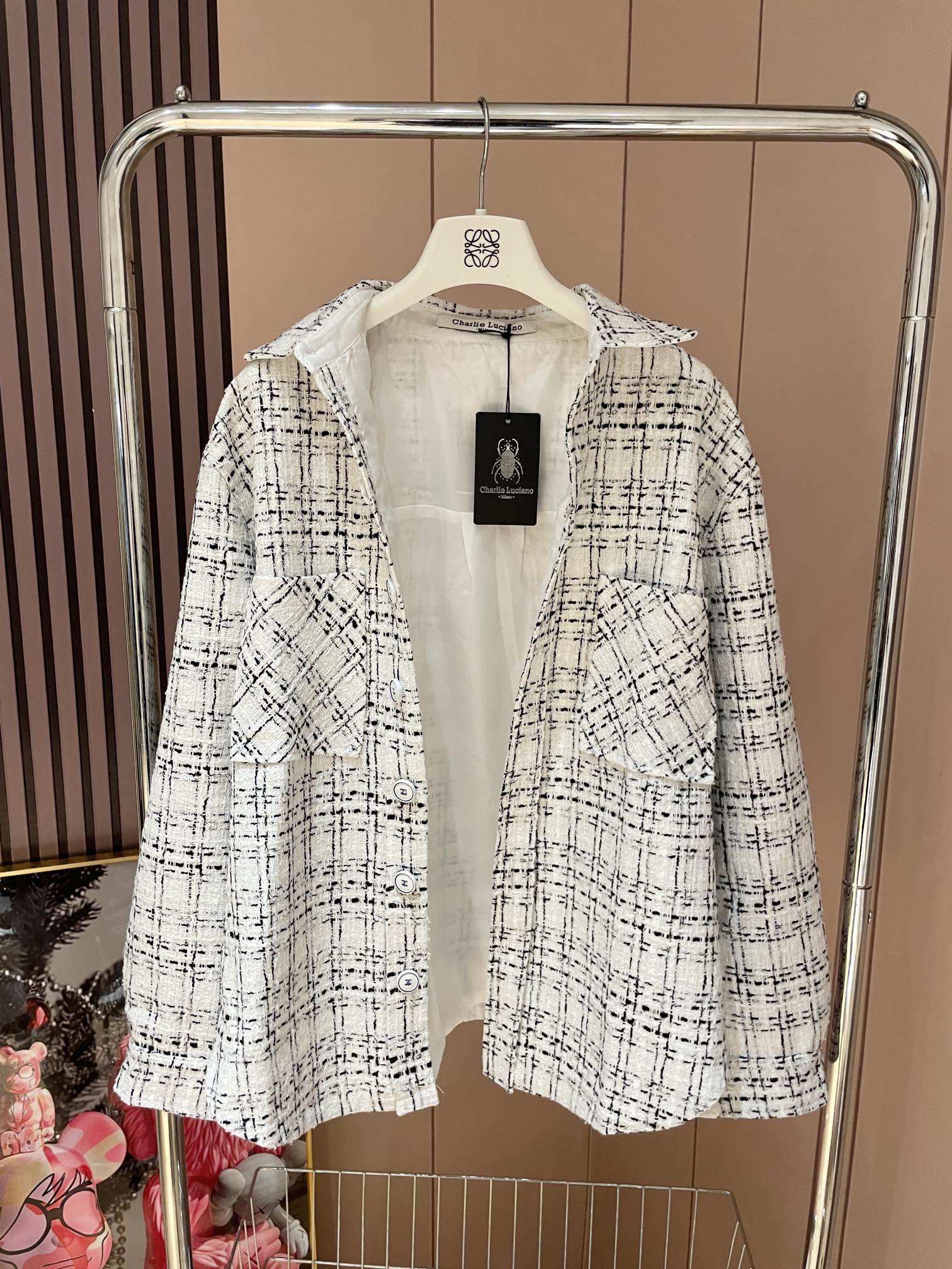 2022Charlie Luciano 2022FW小香风粗花呢格纹衬衫外套