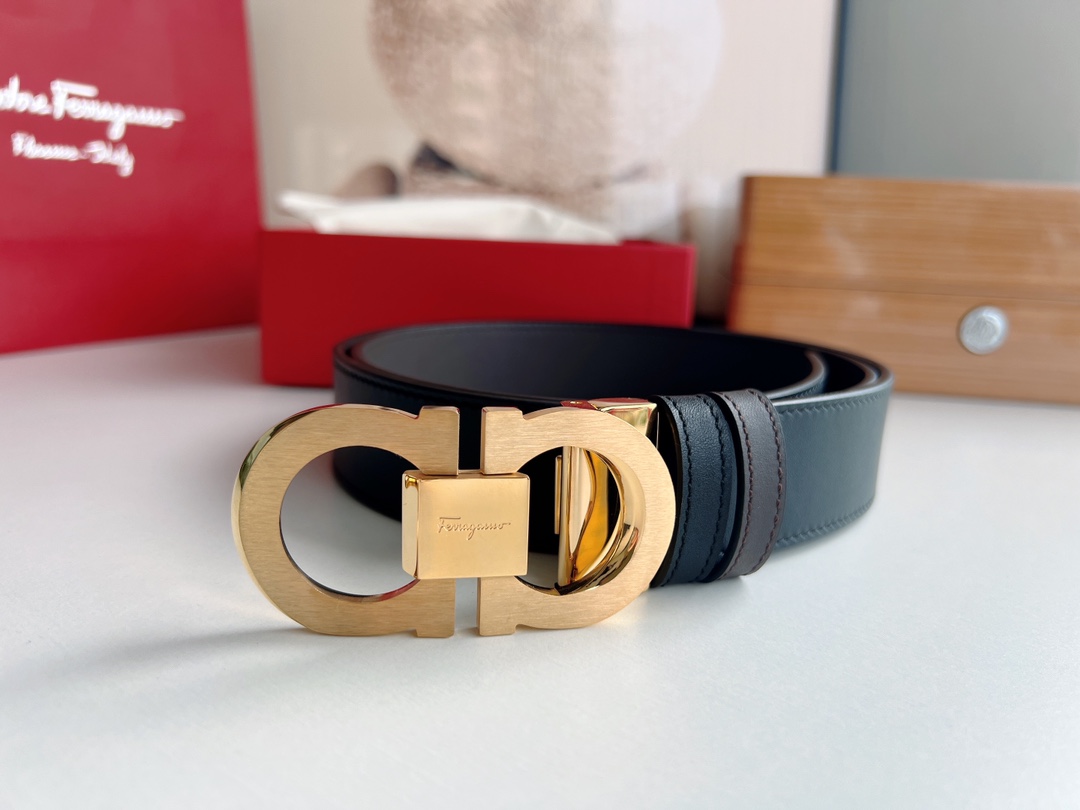 Ferragamo菲拉格慕   8字扣斜内廓抛光双面用头层牛皮腰带3.5cm