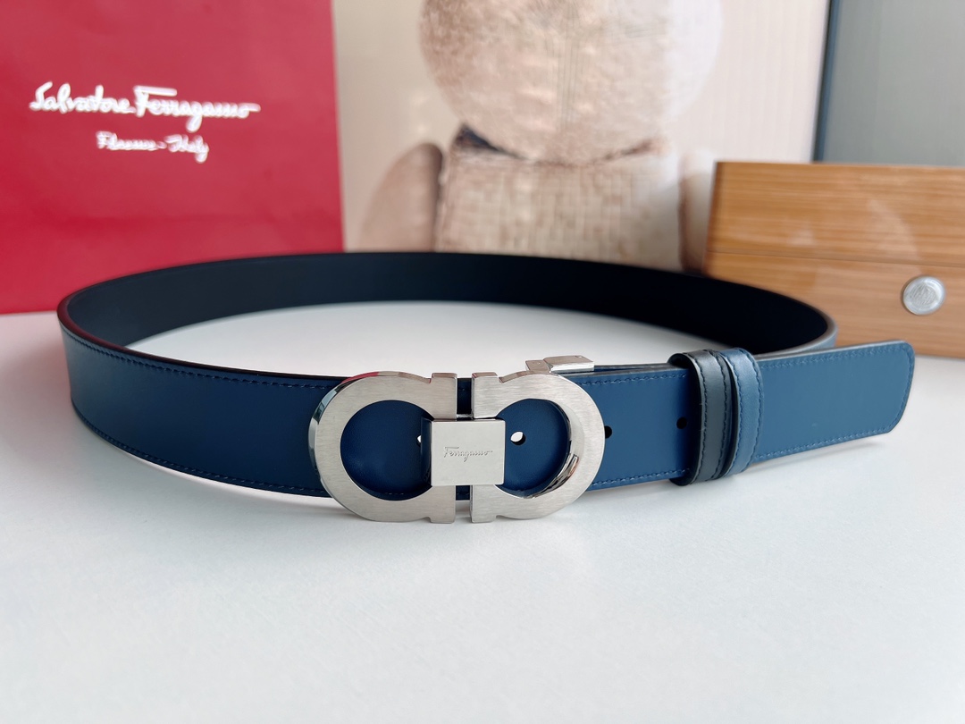 Ferragamo菲拉格慕   8字扣斜内廓抛光双面用头层牛皮腰带3.5cm