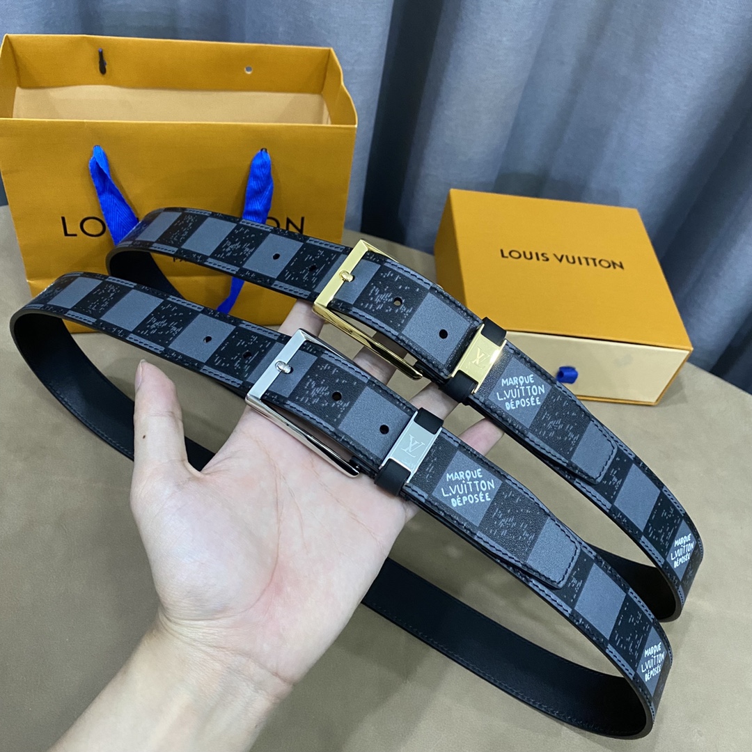 Louis Vuitton Belts Printing Men Calfskin Cowhide