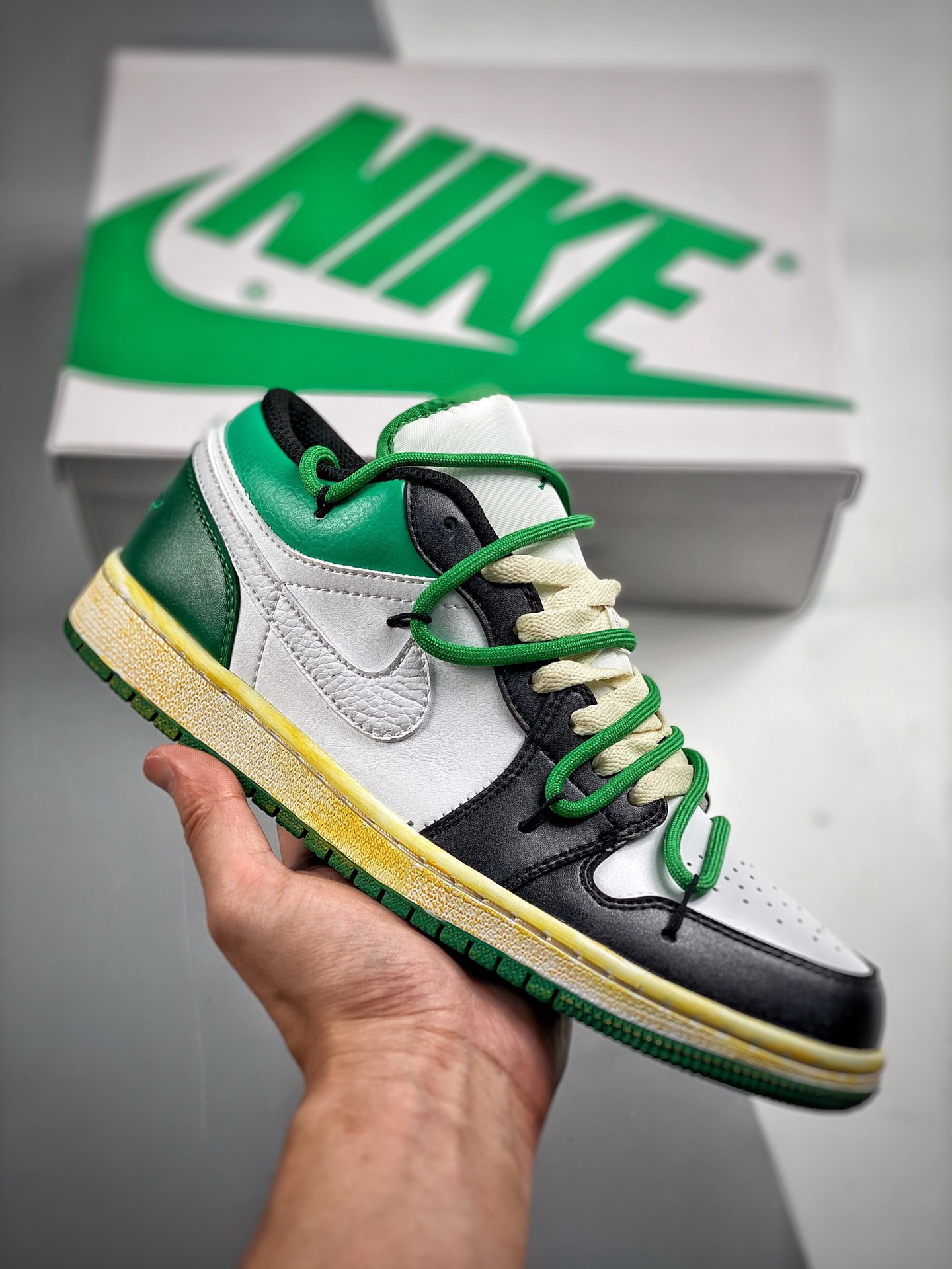 -2 Air Jordan 1 Low cordones deconstruidos negro verde AJ1乔1 zapatillas casual de caña baja color oficial sincronizado …