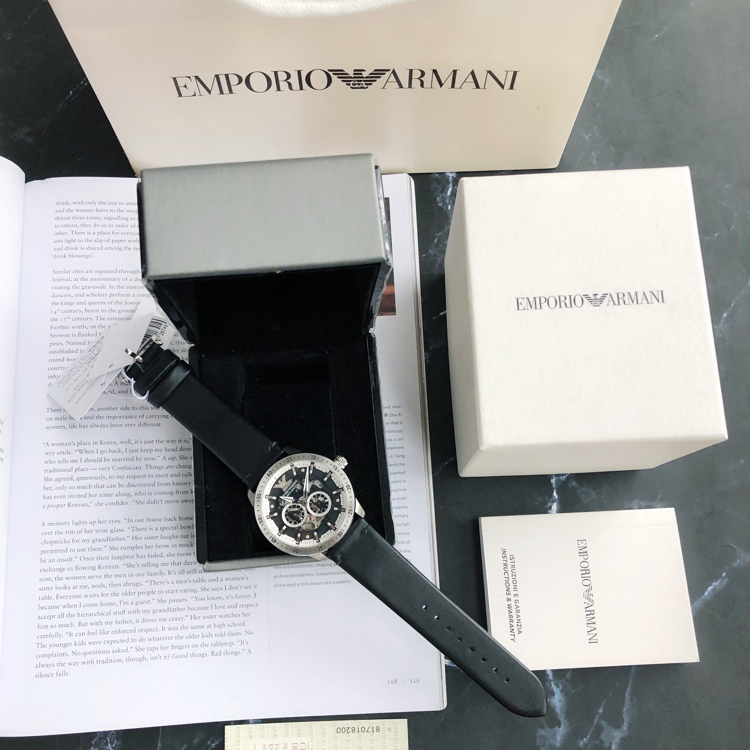 Lote (Emporio Armani) ¡Reloj mecánico automático transparente con diamantes huecos Armani para hombre! ¡AR600…
