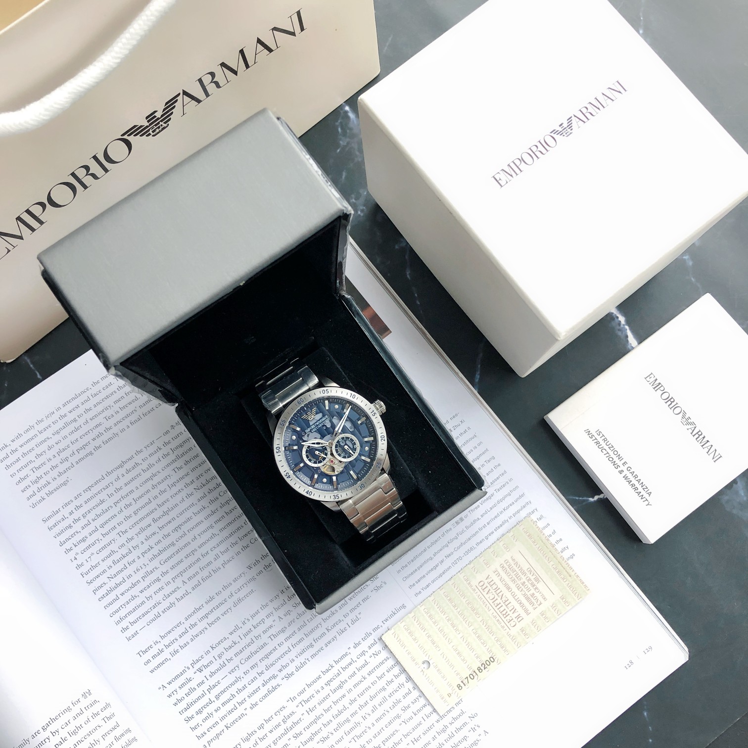 Lote (Emporio Armani) ¡Reloj mecánico automático transparente con diamantes huecos Armani para hombre! ¡AR60052** venta…