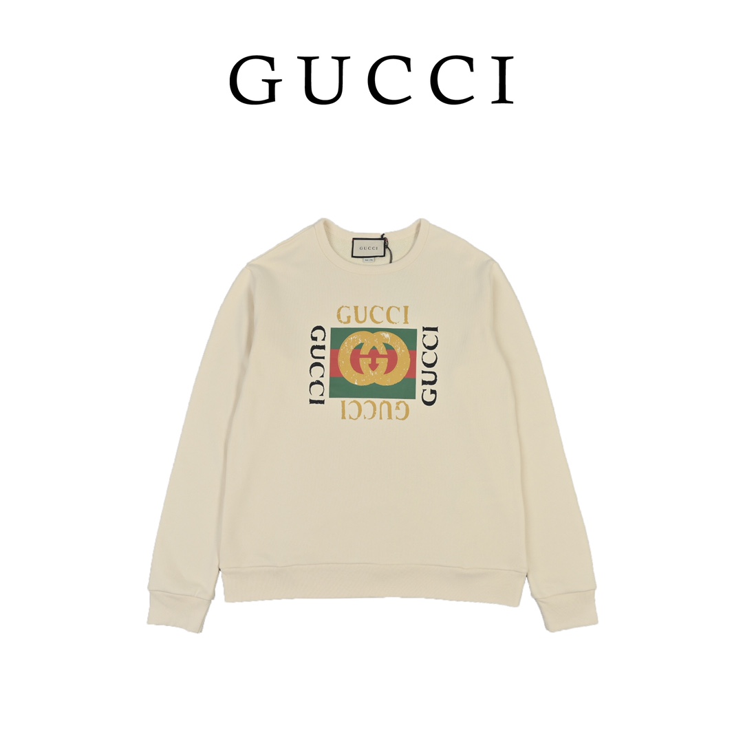 Gucci 经典做旧方块logo字母印花圆领卫衣