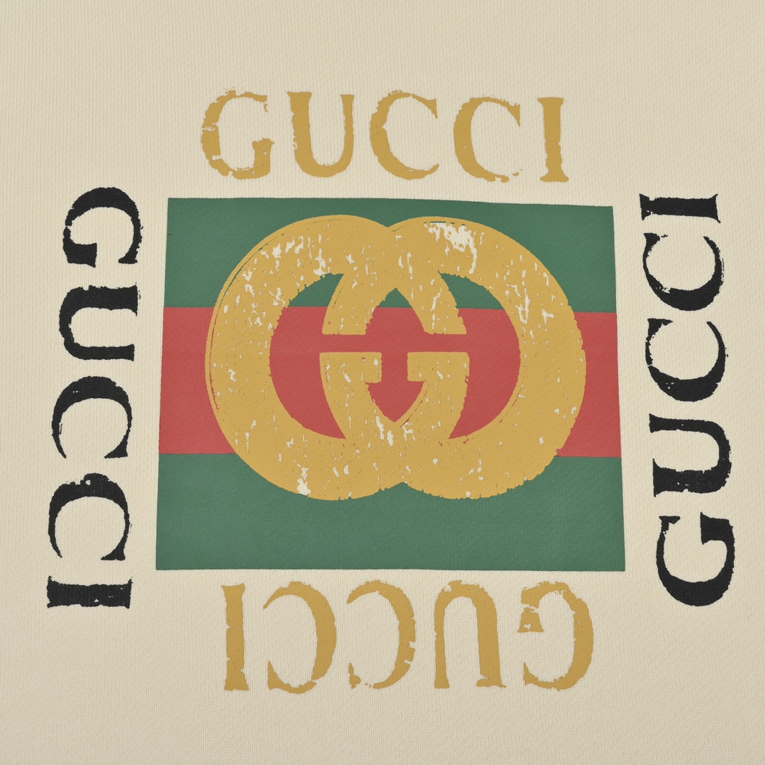 Gucci 经典做旧方块logo字母印花圆领卫衣