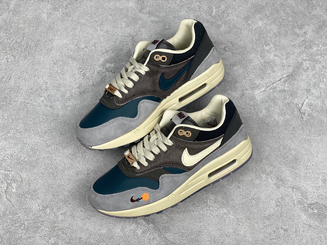 H0 鸳鸯主题 KASINA x Air Max 1″Won-Ang Grey”初代复古气垫百搭休闲运动慢跑鞋“灰蓝鸳鸯”男女鞋半码制 升级原楦原纸版开发版型 回弹PU模嵌入开窗气垫装置