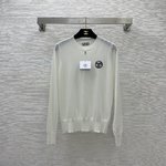 Hermes Clothing Knit Sweater Shirts & Blouses Black Khaki White Embroidery Knitting Wool Long Sleeve