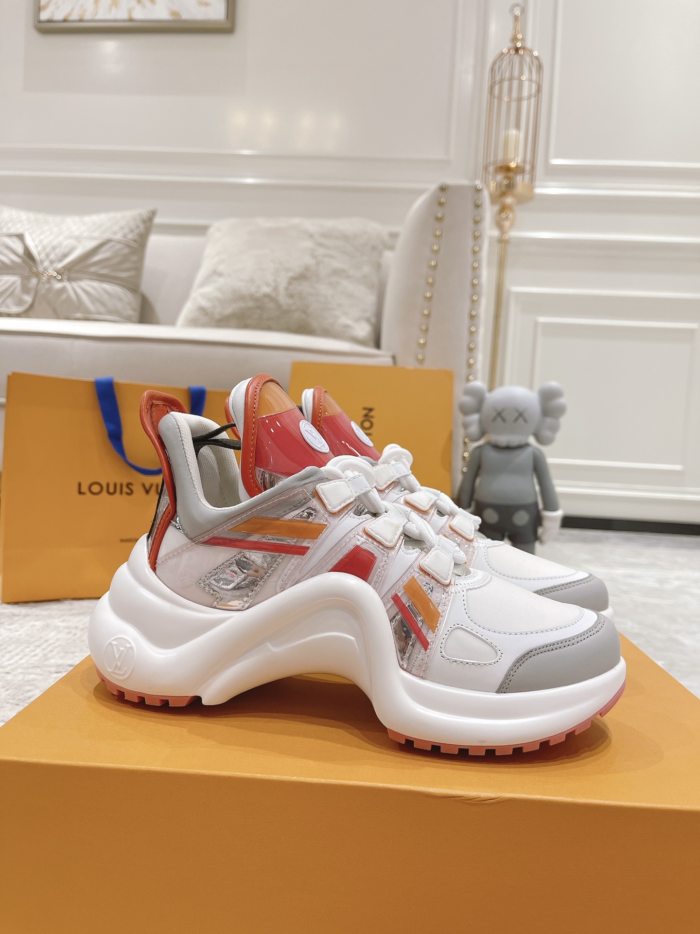Louis Vuitton 7 Star
 Shoes Sneakers Red Yellow Cowhide PVC Sheepskin Silk TPU Low Tops