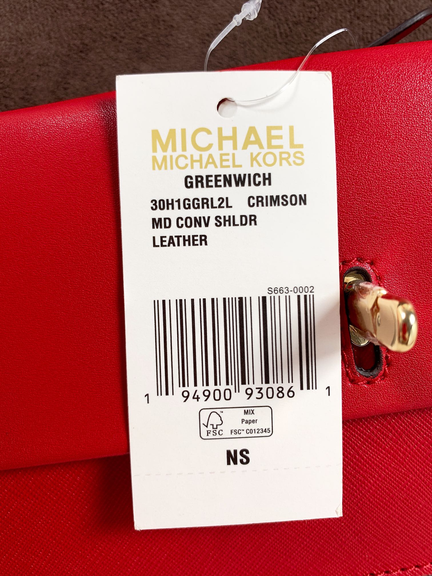 Michael Kors ～Greenwich双盖头酒神红色，采用十字纹牛皮纯色拼接，大方