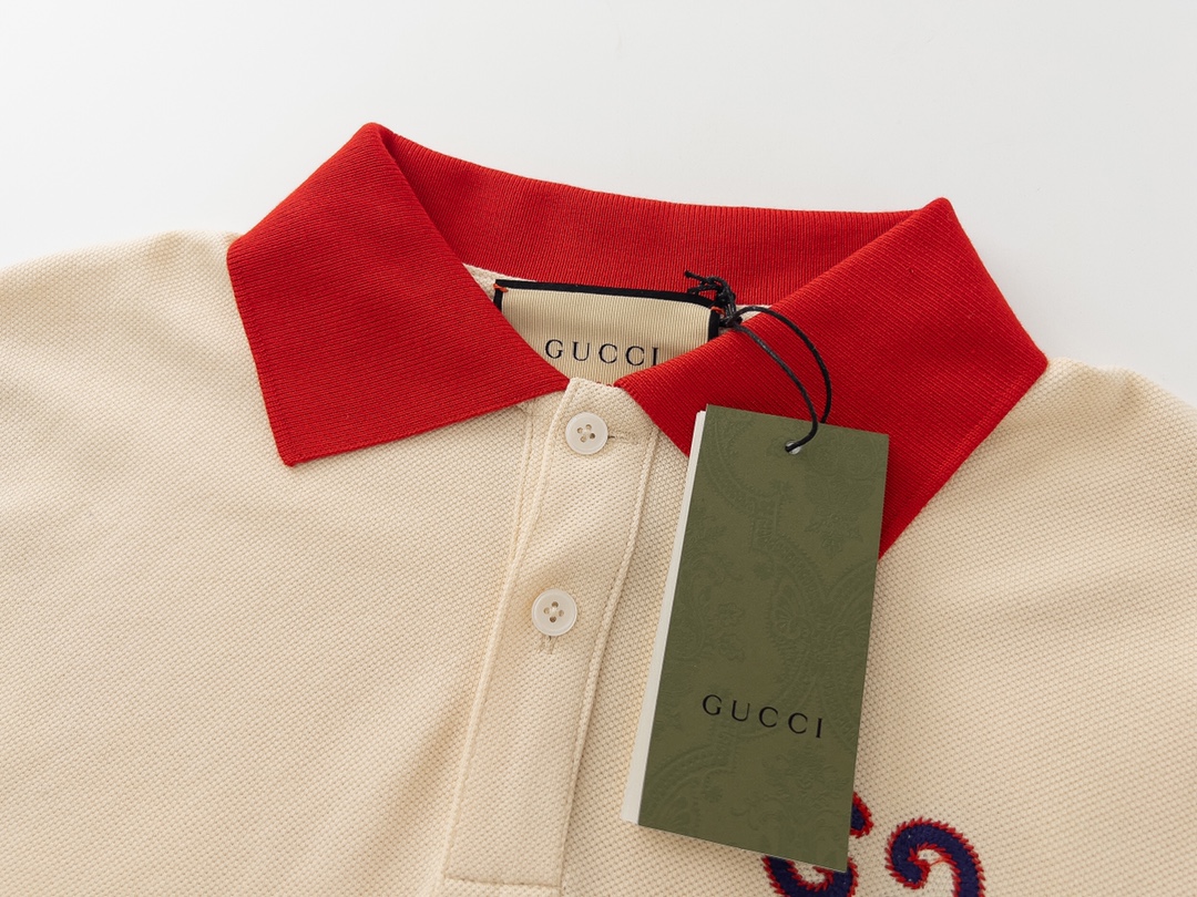 200 Gucci/古驰 翻领胸口刺绣双G POLO衫 专柜定制面料