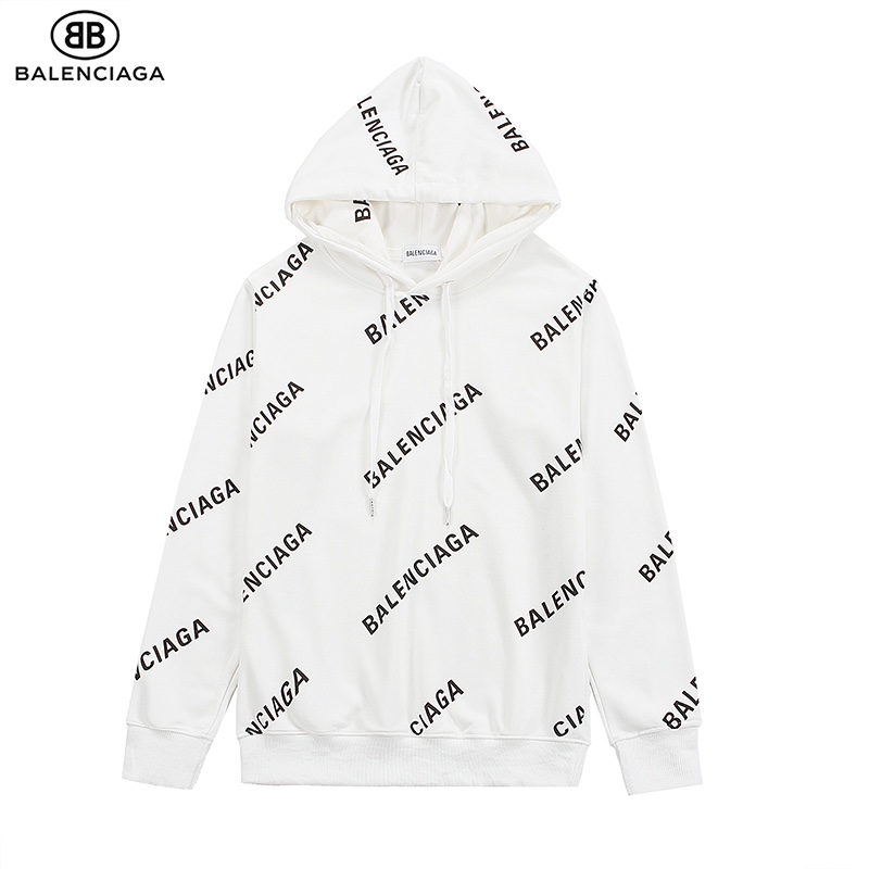 P67 Nuevo París Balenciaga sudadera con capucha estampado de logo en todo el cuerpo simple y elegante negro y blanco do…