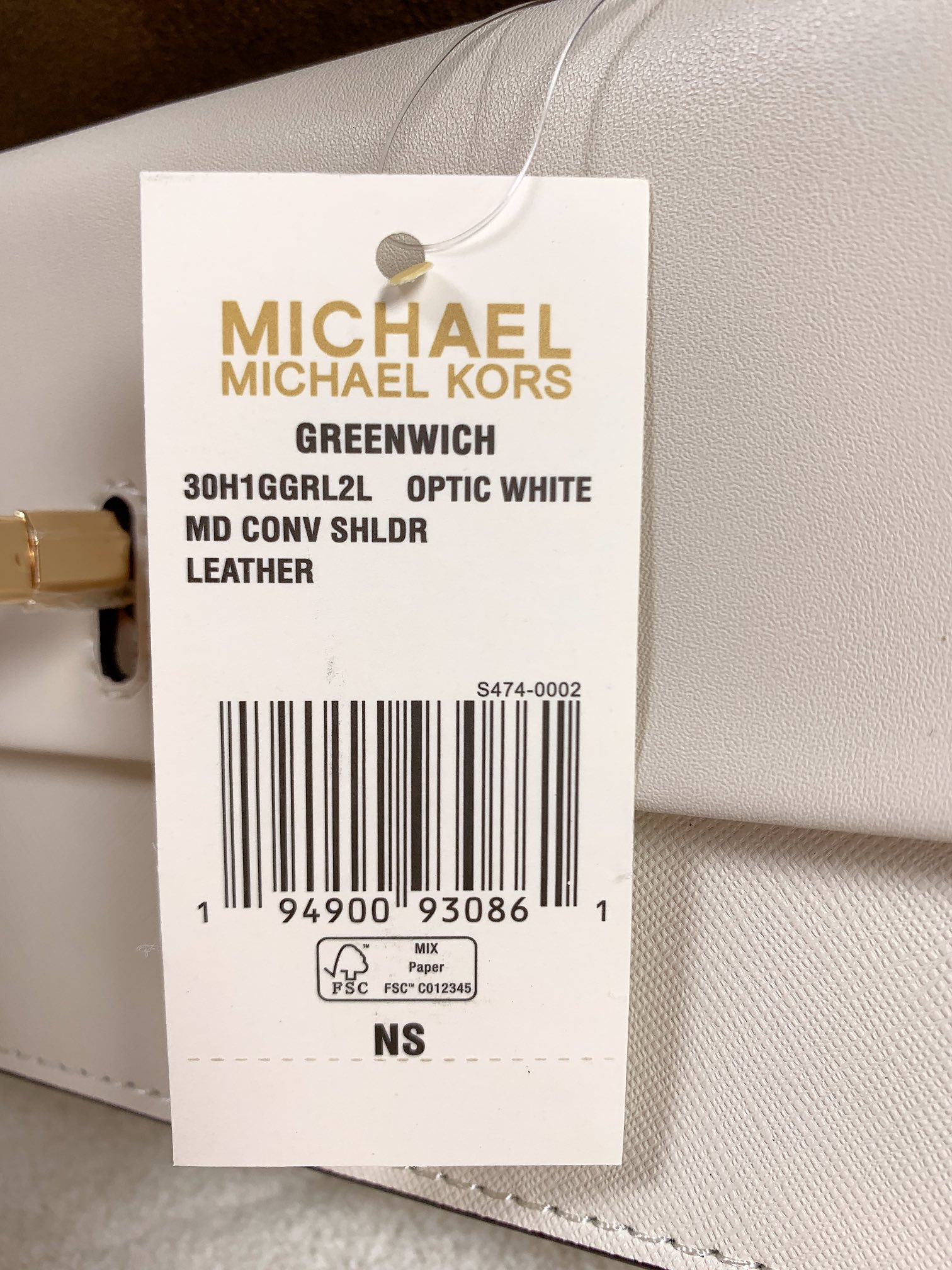 Michael Kors ～Greenwich双盖头酒神白色，采用十字纹牛皮纯色拼接，大方